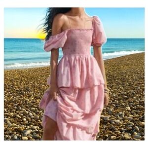 LoveShackFancy Miri Smocked Max iDress Pink Floral Print‎ Romantic Cottagecore S
